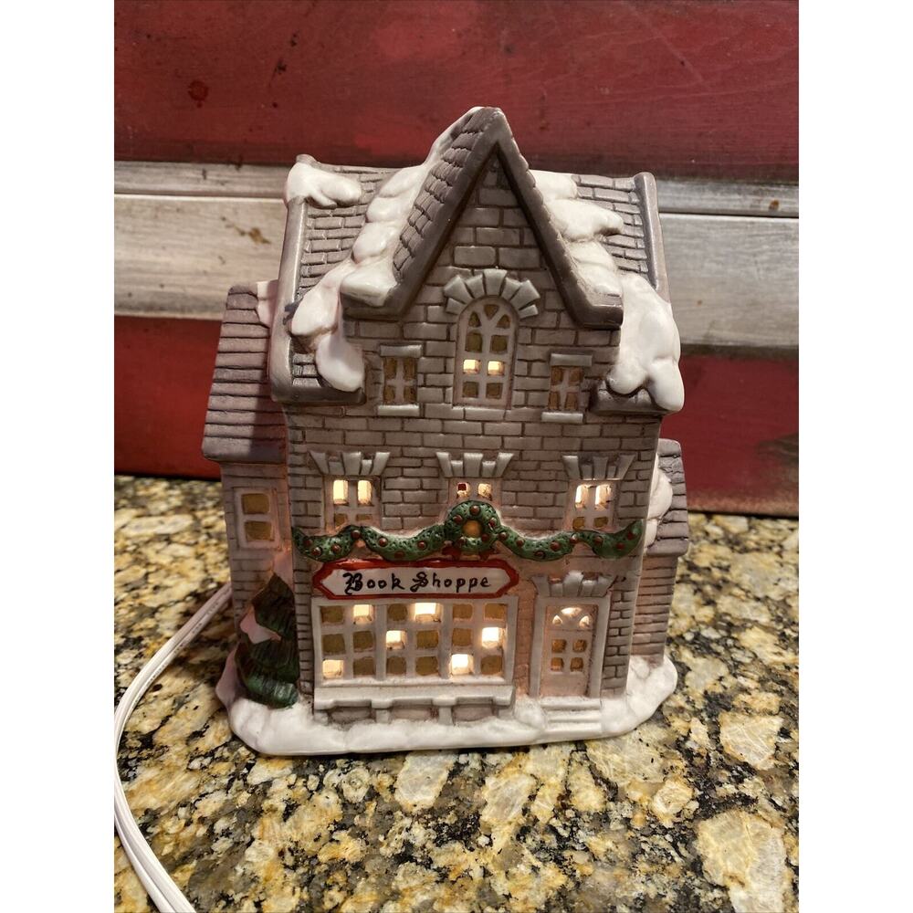 Liberty Bell Christmas Inc Hand Painted Ceramic Illuminated Book Shoppe-in Box